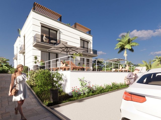 1+1 FLATS FOR SALE IN CYPRUS GIRNE ÇATALKÖY REGION WITH GARDEN FLOOR AND TERRACE OPTIONS AND SHARED POOL