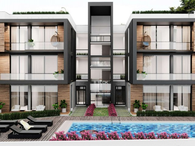 2+1 FLATS FOR SALE IN CYPRUS GIRNE ALSANCAK, CLOSE TO MERIT HOTELS, WALKING DISTANCE TO THE SEA, CONSIST OF 2 BLOCKS WITH PRIVILEGES SUCH AS A COVERED PARKING PARKING ELEVATOR.