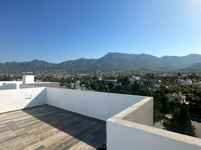 3+1 PENTHOUSE FLAT FOR SALE ON CYPRUS KYRENIA BELLAPAIS ROAD WITH PRIVATE TERRACE AND JACUZZI INFRASTRUCTURE ON THE TERRACE AND WITH STUNNING MOUNTAIN AND SEA VIEWS