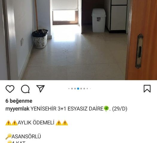 YENİŞEHİR'DE 2500 TL'YE AYLIK ÖDEMELİ 3+1 EŞYASIZ KİRALIK OFİS