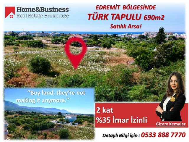 KKTC GİRNE EDREMİT BÖLGESİNDE TÜRK TAPULU 690 m2 SATILIK ARSA