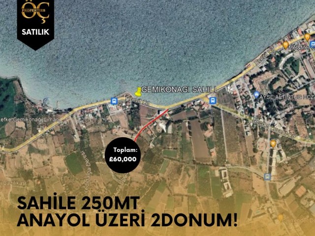 Sahile 250mt Mesafede Deniz Manzaralı 2 Donum Satılık Arazi