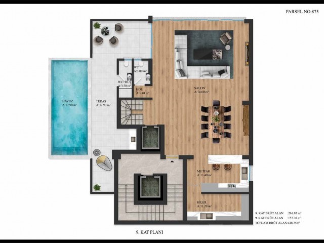 2+1 and 2+1 apartments with swimming pool and doublex apartments with swimming pool for sale in Kyrenia Center