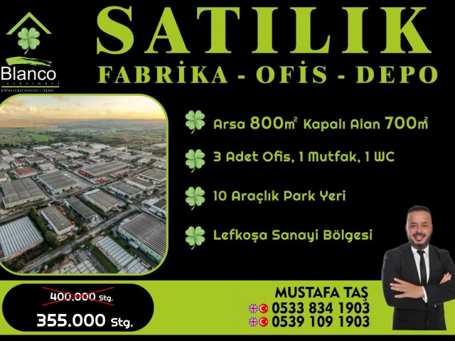 LEFKOŞA SANAYİ BÖLGESİNDE SATILIK FABRİKA,DEPO,OFİS