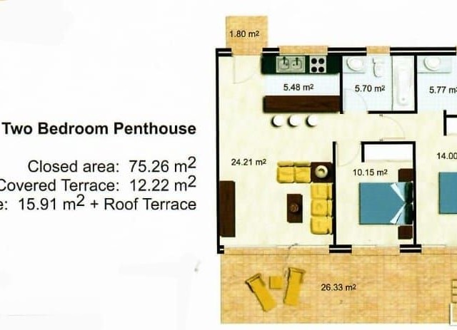 Girne - Esentepe.Sea Terra Reserve sity satilik 2+1 penthouse.