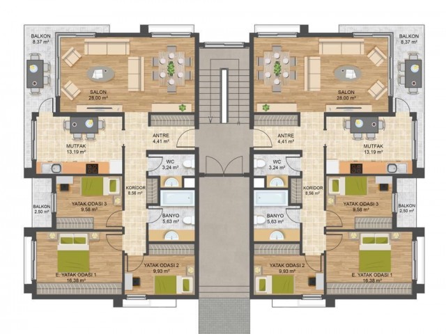 Girne - Alsancak, satılık 3+1 daire, 130 m2, yeni ev  Acilen