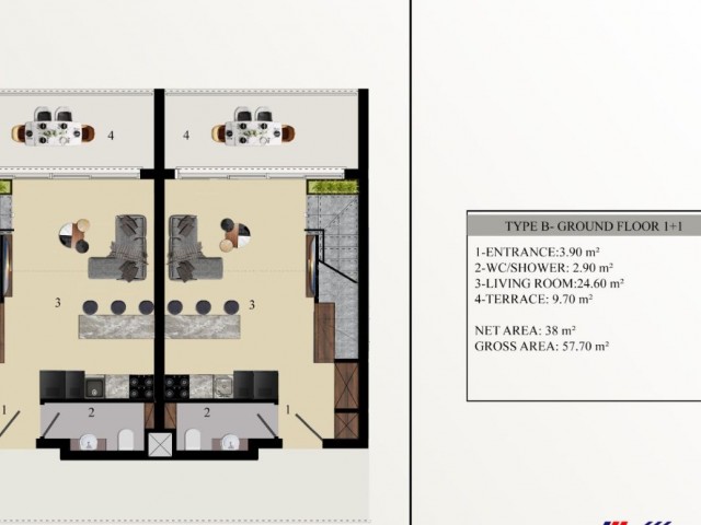 GIRNE – KARSIYAKA WOHNUNG ZU VERKAUFEN 0+1, 40 % Anzahlung, insgesamt 46.500 £