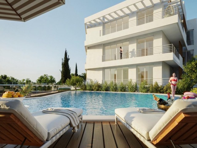 1+1 flat for sale in a new luxury complex with underground parking and swimming pool in Lapta, Girne. First payment 35%, expiry date 02.2025.