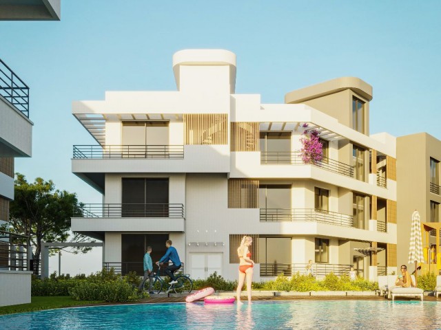 1+1 flat for sale in a new luxury complex with underground parking and swimming pool in Lapta, Girne. First payment 35%, expiry date 02.2025.