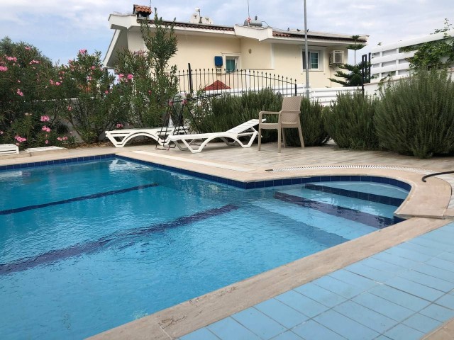 For rent in Kyrenia - Alsancak, a 3+1 "twin" villa with a pool, furnished, and with appliances. Just 100 meters from the English school.