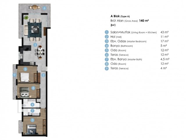 3+1 flat for sale in Girne 