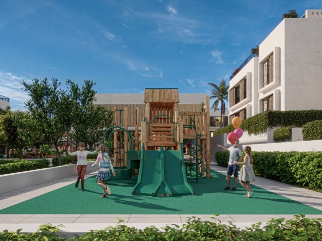2+1-Wohnungsprojekt mit Garten von einem führenden Bauunternehmen in Nordzypern. rote Flagge