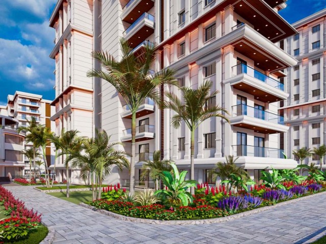 In einem Luxuskomplex in Iskele, Long Beach, stehen 2+1 Wohnungen zum Verkauf. Zum Verkauf stehen Wohnungen mit 0 bis 9 Etagen