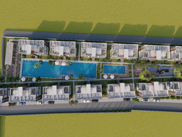 1+1 apartments with private roof terrace (sea view) for sale in Iskele. Residential complex with huge public pool and a lot of facilities as hamam, gym, parking lot and etc. Price starts from 125.000 GBP