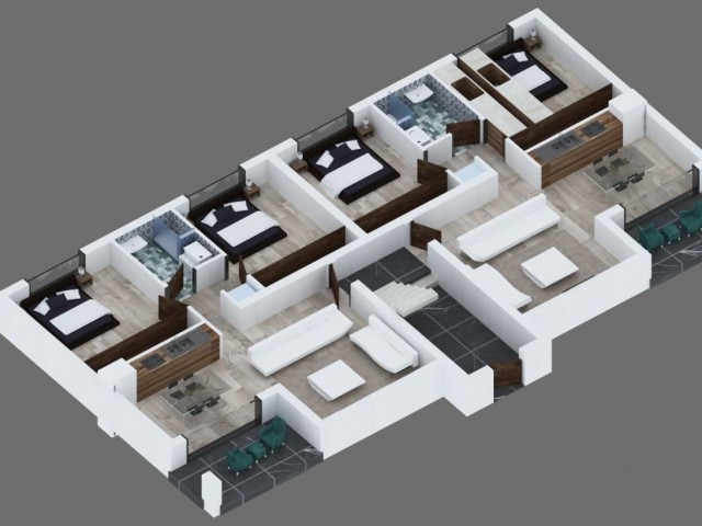 2+1 apartments with private garden  for sale in Iskele. Residential complex with huge public pool and a lot of facilities as hamam, gym, parking lot and etc. Price starts from 152.000 GBP