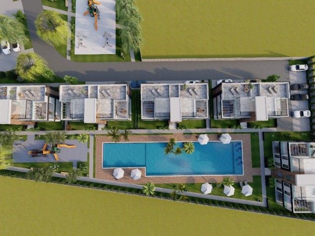 2+1 apartments with private garden  for sale in Iskele. Residential complex with huge public pool and a lot of facilities as hamam, gym, parking lot and etc. Price starts from 152.000 GBP