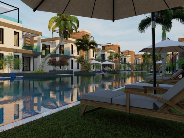 2+1 apartments with private garden  for sale in Iskele. Residential complex with huge public pool and a lot of facilities as hamam, gym, parking lot and etc. Price starts from 152.000 GBP