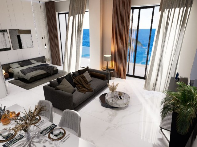 Gemütliches 1+1-Apartment-Penthouse in einem neuen und bevorstehenden Projekt in der Gegend von Resimli Tatlısu, direkt am Meer