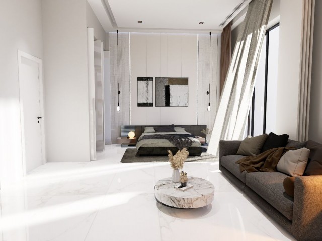 Gemütliches 1+1-Apartment-Penthouse in einem neuen und bevorstehenden Projekt in der Gegend von Resimli Tatlısu, direkt am Meer