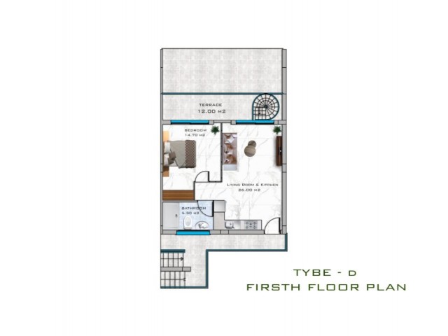 Gemütliches 1+1-Apartment-Penthouse in einem neuen und bevorstehenden Projekt in der Gegend von Resimli Tatlısu, direkt am Meer