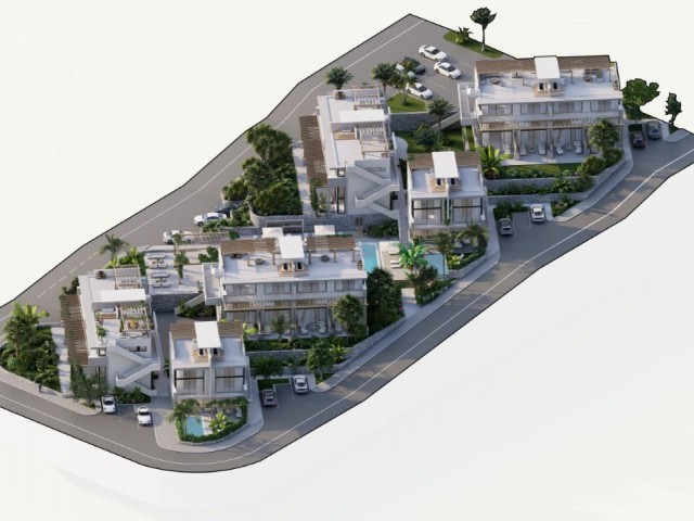 Geräumiges Penthouse mit 2 Schlafzimmern und 2 Bädern und 100 m² Terrasse in einem atemberaubenden neuen Projekt neben einem Bach in einer ruhigen Gegend von Tatlisu