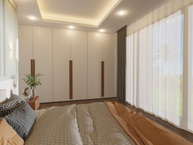 Erdgeschosswohnung mit 2 Schlafzimmern und 2 Bädern und eigenem Pool in einem atemberaubenden neuen Projekt an einem Bach in einer ruhigen Gegend von Tatlisu!