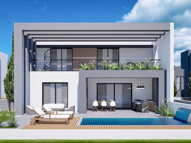 Villas with 3 + 1, 4 + 1 Options in an Ultra-Luxury Modern Site Located in Famagusta, Yenibogazici ** 