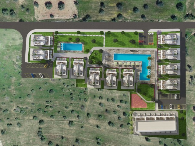 Our 2 Bedroom Twin Villa Project with 2 Separate Private Shared Pools, Private Gym Belonging to the Site, Sea and Mountain View in Famagusta Tatlısu! ** 