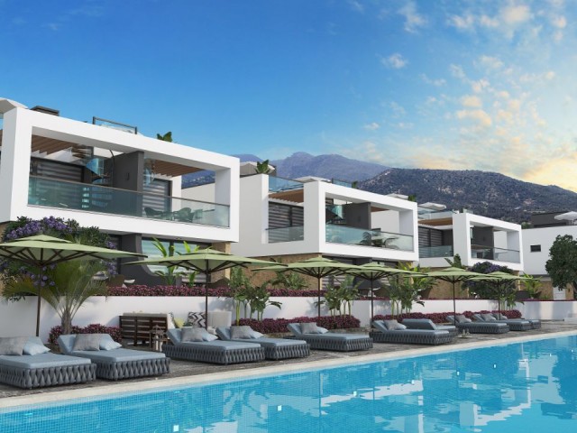 Our 2 Bedroom Twin Villa Project with 2 Separate Private Shared Pools, Private Gym Belonging to the Site, Sea and Mountain View in Famagusta Tatlısu! ** 