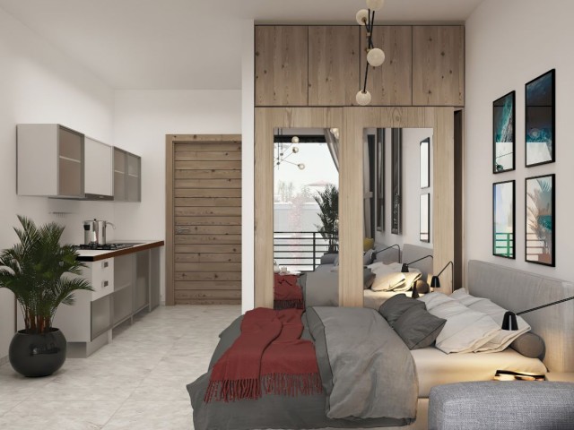 Unser Studio-Apartment-Projekt mit Gemeinschaftspool, bestehend aus einer Gartentrennwand mit 1 Schlafzimmer, insgesamt 5 Wohnungen zum Verkauf in Girne Esentepe!
