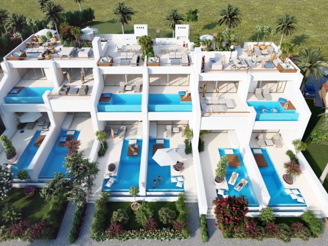 Our Project in Kyrenia Esentepe, Consisting of Studyo Apartments Consisting of Various Facilities in Kyrenia Esentepe, with a General Common Pool within the Site with Sea Zero Back Mountain View