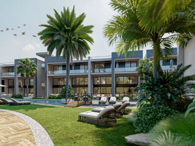 Unser neues Projekt mit 1, 2 und 3 Schlafzimmern (Loft & Studio, Penthouse und ähnliches) mit Pool und Restaurant, das eines der größten Projekte von Girne Karşıyaka sein wird