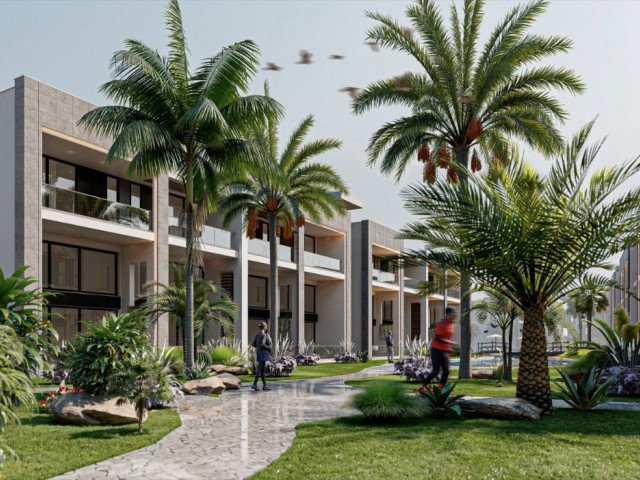 Unser neues Projekt mit 1, 2 und 3 Schlafzimmern (Loft & Studio, Penthouse und ähnliches) mit Pool und Restaurant, das eines der größten Projekte von Girne Karşıyaka sein wird