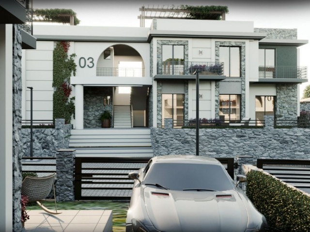 پروژه جدید ما متشکل از آپارتمان های 3 خوابه با بالکن داخلی و خارجی با منظره دریا و کوه در Çatalköy، Girne
