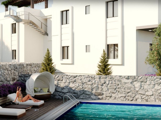 Unser neues Projekt besteht aus 3-Zimmer-Wohnungen mit Innen- und Außenbalkon mit Meer- und Bergblick in Çatalköy, Girne