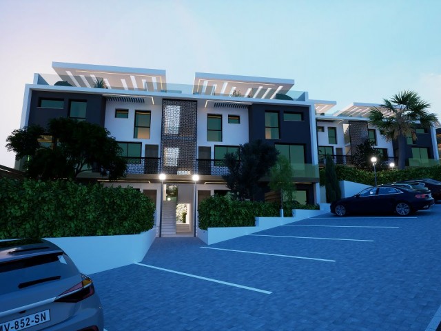 Our New Project in Girne Esentepe, 200 meters from Esentepe Public Beach, with 2 & 1 Bedroom LOFT and Garden Flat Options, Shared Indoor and Outdoor Pool