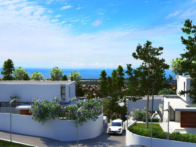 Unser neues Residenz-Villa-Projekt mit 4 Schlafzimmern und 4 Badezimmern mit Blick ins Grüne und Pool am Stadtrand von Girne Bellapais