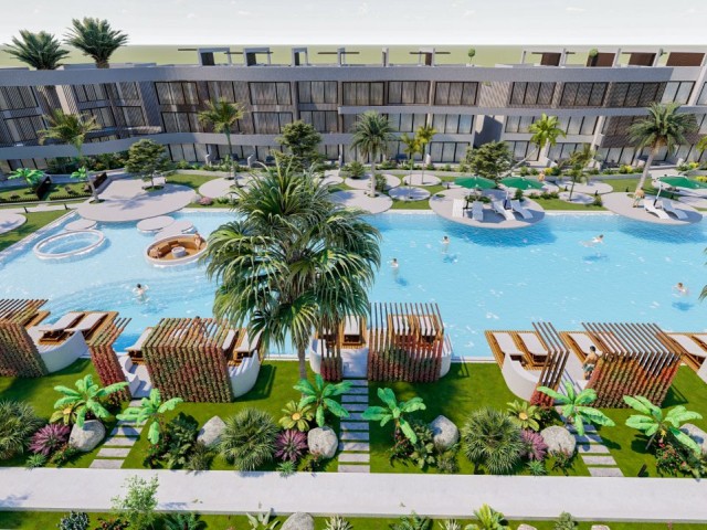 Unser neues Projekt bestehend aus Studio 1 & 2 und LOFT-Option-Apartments mit Poolblick, Spielplatz und Geschäften in Famagusta, am neuen Bosporus