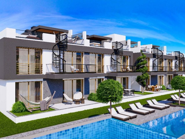 Our New Project with 1 Bedroom Studio, Different Villas and Apartments with Social Areas and Common Pools and Saunas in Girne Lapta