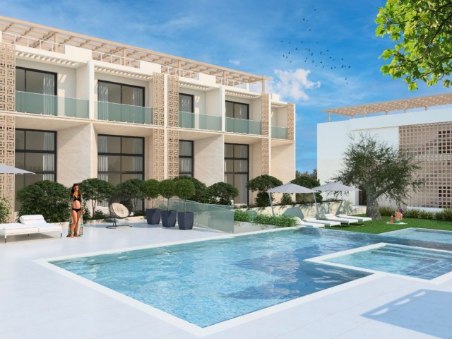 Unser neues Projekt in Girne Lapta, bestehend aus Apartments mit 1 und 2 Schlafzimmern, Berg- und Meerblick, Loft- und Maisonette-Wohnungen mit Gemeinschaftspool