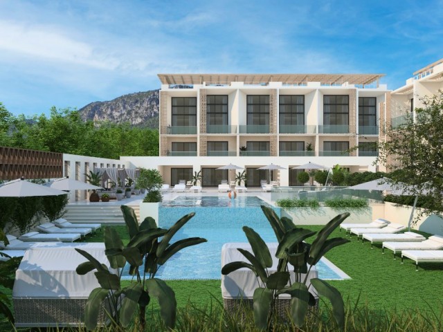 Unser neues Projekt in Girne Lapta, bestehend aus Apartments mit 1 und 2 Schlafzimmern, Berg- und Meerblick, Loft- und Maisonette-Wohnungen mit Gemeinschaftspool