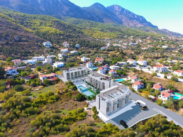 Unser neues Projekt in Girne Lapta, bestehend aus Apartments mit 1 und 2 Schlafzimmern, Berg- und Meerblick, Loft- und Maisonette-Wohnungen mit Gemeinschaftspool