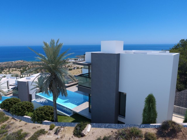 Kyrenia Esentepe 3-Schlafzimmer-Villa mit Infinity-Pool in Verbindung mit Meer und Bergen