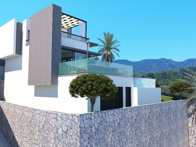 Kyrenia Esentepe 3-Schlafzimmer-Villa mit Infinity-Pool in Verbindung mit Meer und Bergen