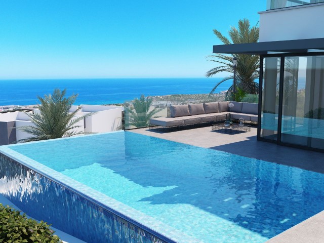 Kyrenia Esentepe 3-Schlafzimmer-Villa mit Infinity-Pool in Verbindung mit Meer und Bergen