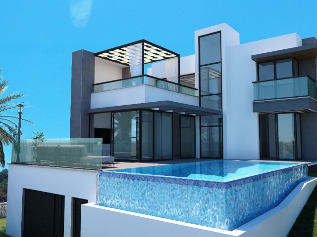 Kyrenia Esentepe 3-Schlafzimmer-Villa mit Infinity-Pool in Verbindung mit Meer und Bergen