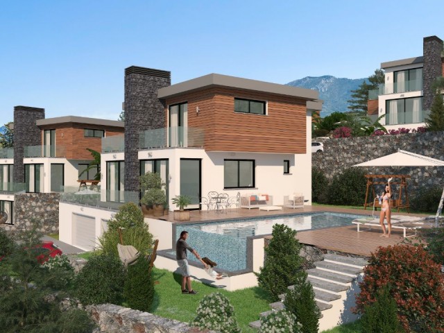 4 Schlafzimmer 950M2 Grundstücksgröße Villa Projekt mit Kamin, Pool und Meerblick in Catalkoy, Kyrenia