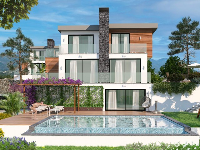 4 Schlafzimmer 950M2 Grundstücksgröße Villa Projekt mit Kamin, Pool und Meerblick in Catalkoy, Kyrenia