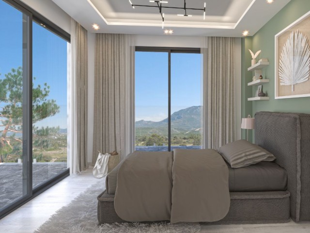 4 Schlafzimmer 950M2 Grundstücksgröße Villa Projekt mit Kamin, Pool und Meerblick in Catalkoy, Kyrenia