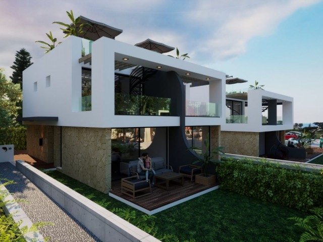 Our New Project in Girne Lapta with 2 Bedrooms, 5 Terraces, Private Garden, Roof Terrace with Barbecue Integrated, Various Facilities with Site Area